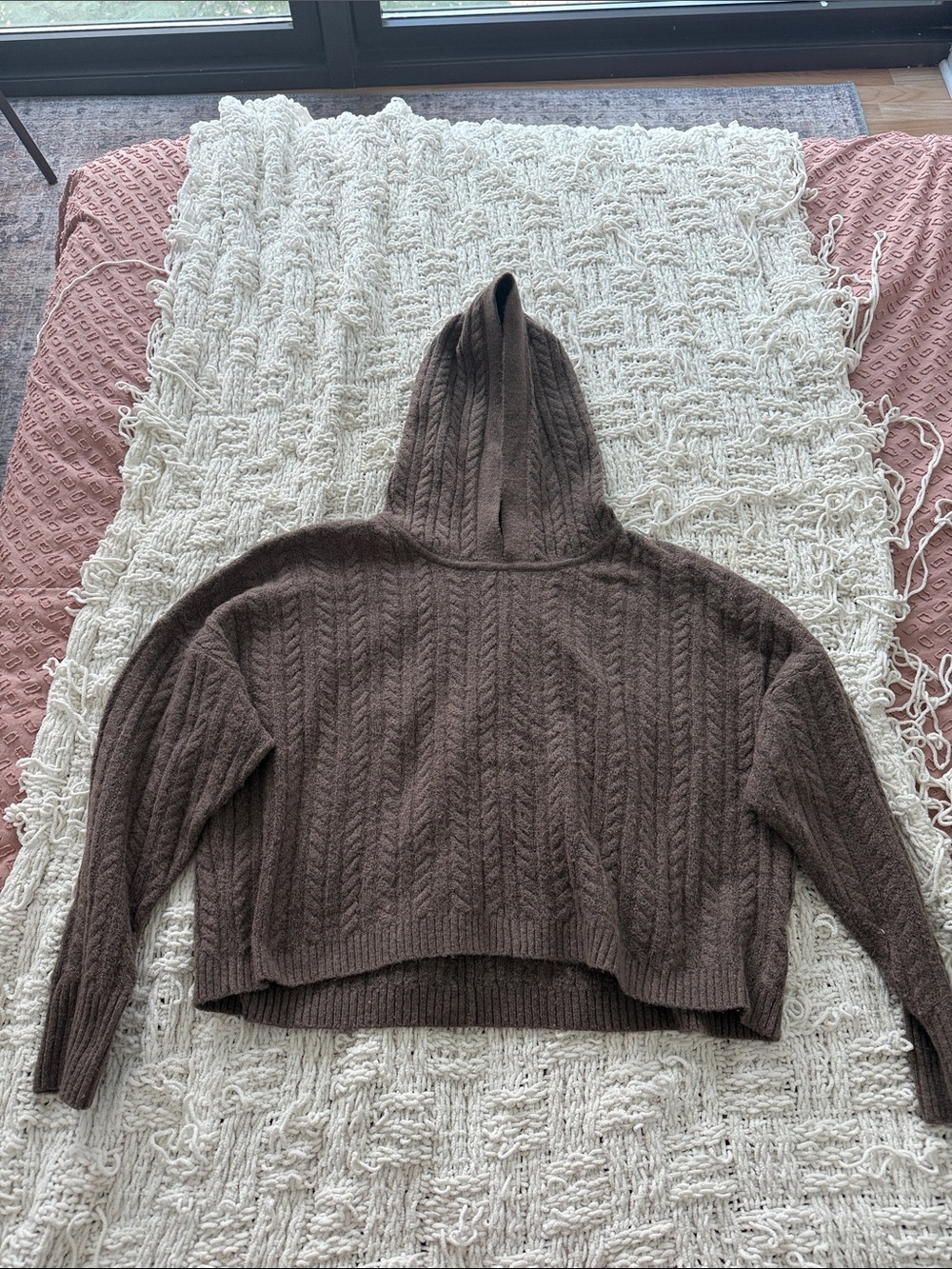 Express Brown Cable-Knit Hooded Sweater
